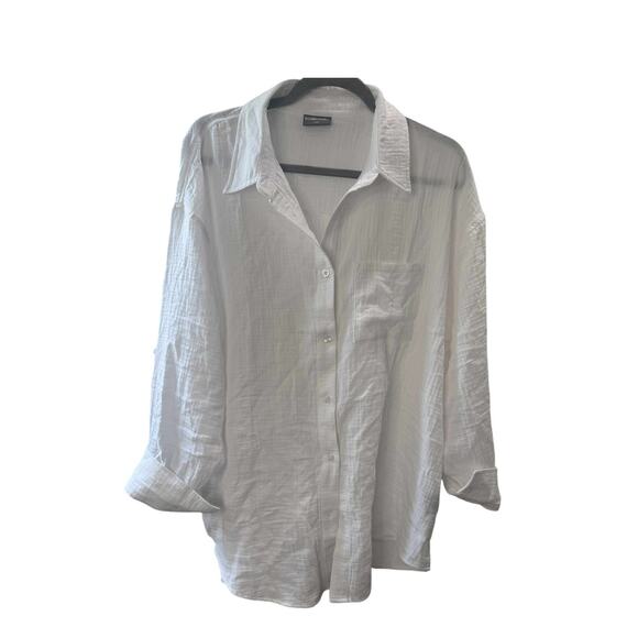 NWT 32 Degrees White Gauze Button-Up & Shorts Set XL - Picture 1 of 12